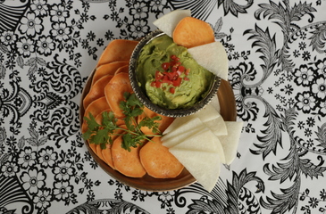 Photo of Guacamole with Jicama + Sweet Potato Chips