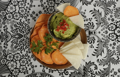 Photo of Guacamole with Jicama + Sweet Potato Chips