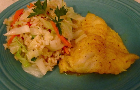 Photo of Turmeric-Mirin Flounder with Brown Rice Salad